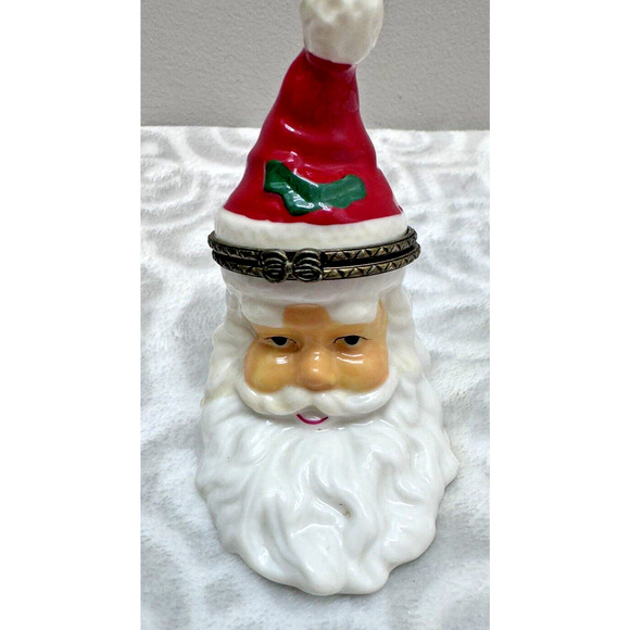 4" Tall Porcelain Santa Head Trinket Box, Christmas Holiday Decor, EUC - Picture 1 of 9